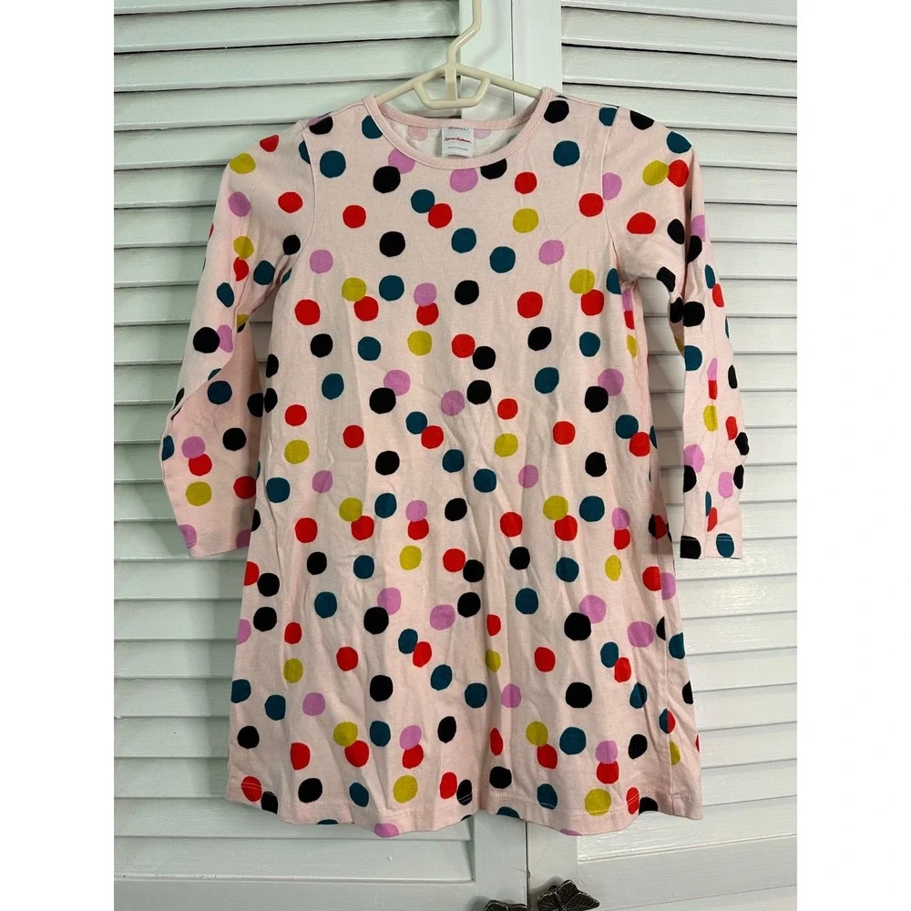 Hanna Andersson Size 120 6-7 Pink Colorful Polka Dot Knit Dress